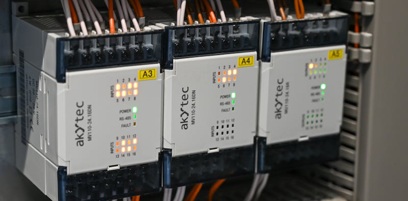 Industrial control boxes with wires and lights